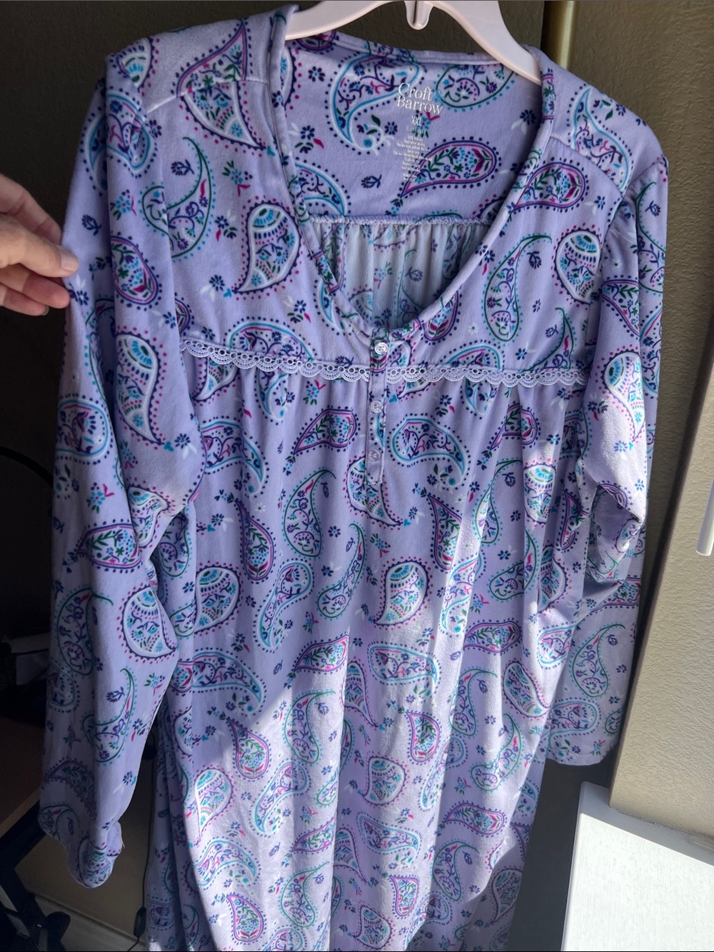 croft & barrow Lavender Paisley Long-Sleeve Fleece nightgown nice